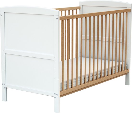 AT4 - Omvormbaar kinderbed LUNA in hout Wit en Beuken 60 x 120 cm