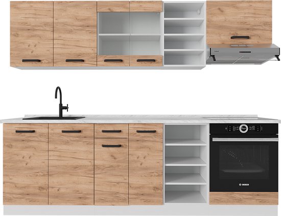 Vicco Elément de cuisine complet R- Line, Chêne or/blanc/ Wit, 240 cm WB Chêne