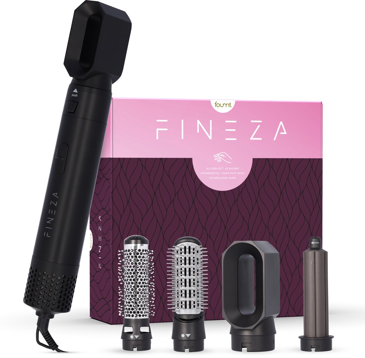 Fineza Airstyler Krultang 5 in 1 Multi Styler - Föhnborstel - Krulborstel - Kort & Lang Haar - Hairwrap - Multistyler - Heteluchtborstel - Hairstyler - Haarstyler - Zwart