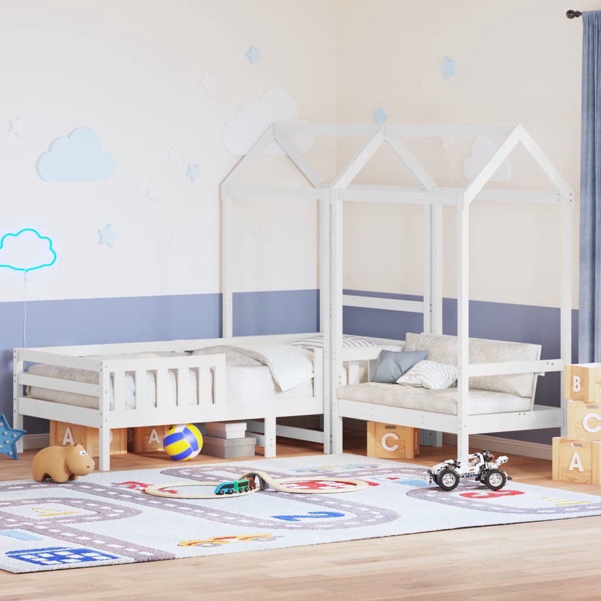 vidaXL - Kinderbed - met - dak - massief - grenenhout - wit - 75x190 - cm