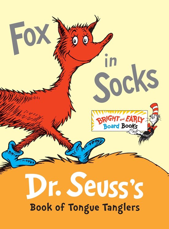 De rode vos uit 'Fox in Socks' van Dr. Seuss, met blauwe sokken.