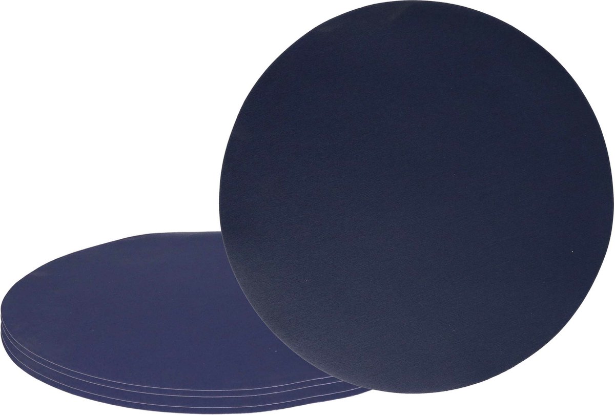 Wicotex Placemats Uni - 6x - donker blauw - rond 38 cm - anti slip laag - Teflon coating toplaag