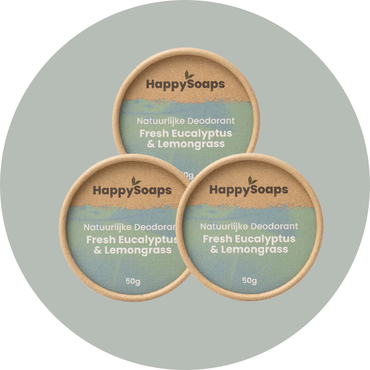 Goedkoopste HappySoaps - Halfjaar box - Natuurlijke Deodorant - Fresh Eucalyptus - 3 stuks