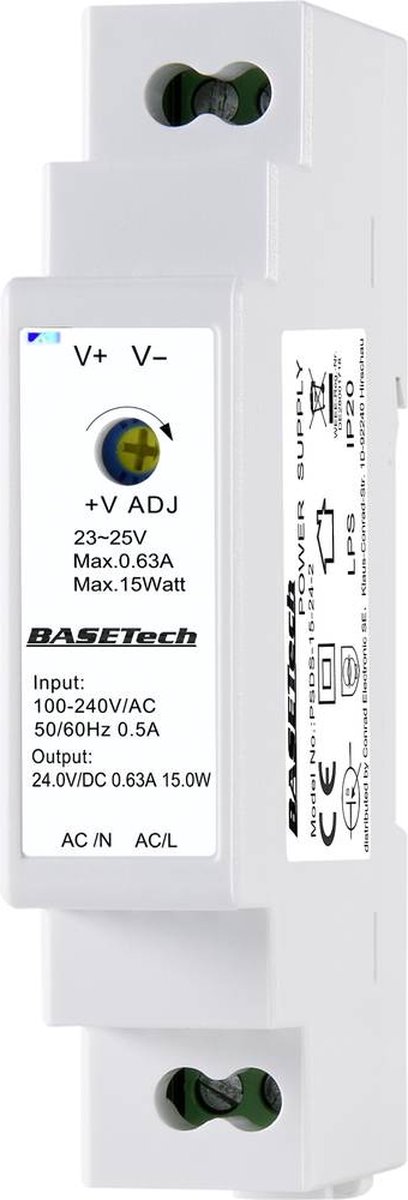 Basetech BT-2250248 DIN-rail netvoeding 24 V 0.63 A 15 W Aantal uitgangen:1 x Inhoud 1 stuk(s)