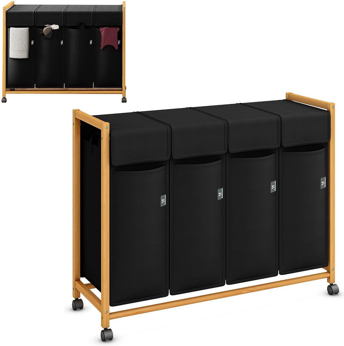 Goedkoopste ApexArte® Wassorteerder 4 Vakken - Wasmand - Amount of 200L - Zwart