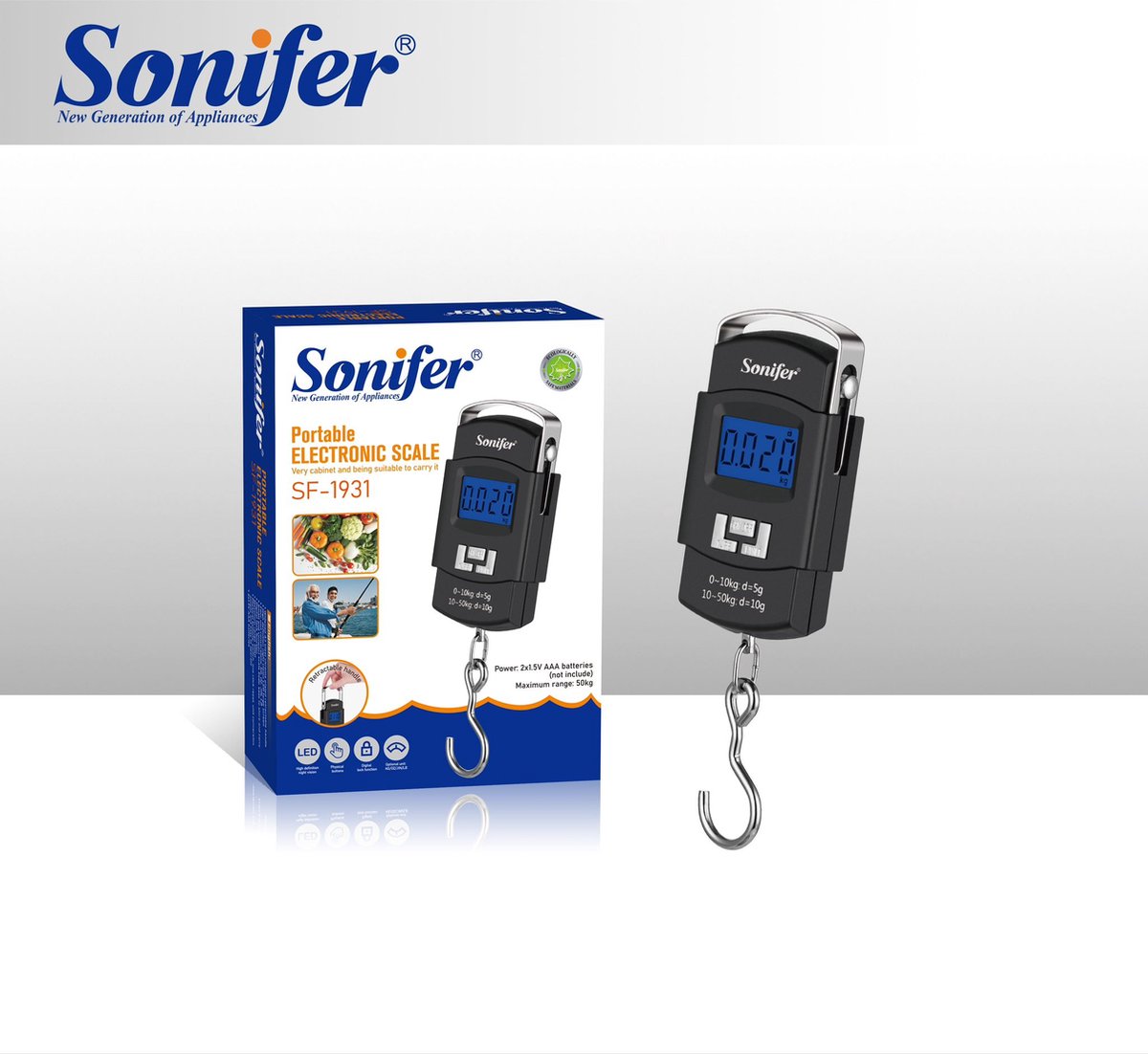 SONIFER Bagageweger - Digitale kofferweegschaal - Bagageweegschaal - Hangweegschal - luggage scale - weeghaak - koffer weegschaal