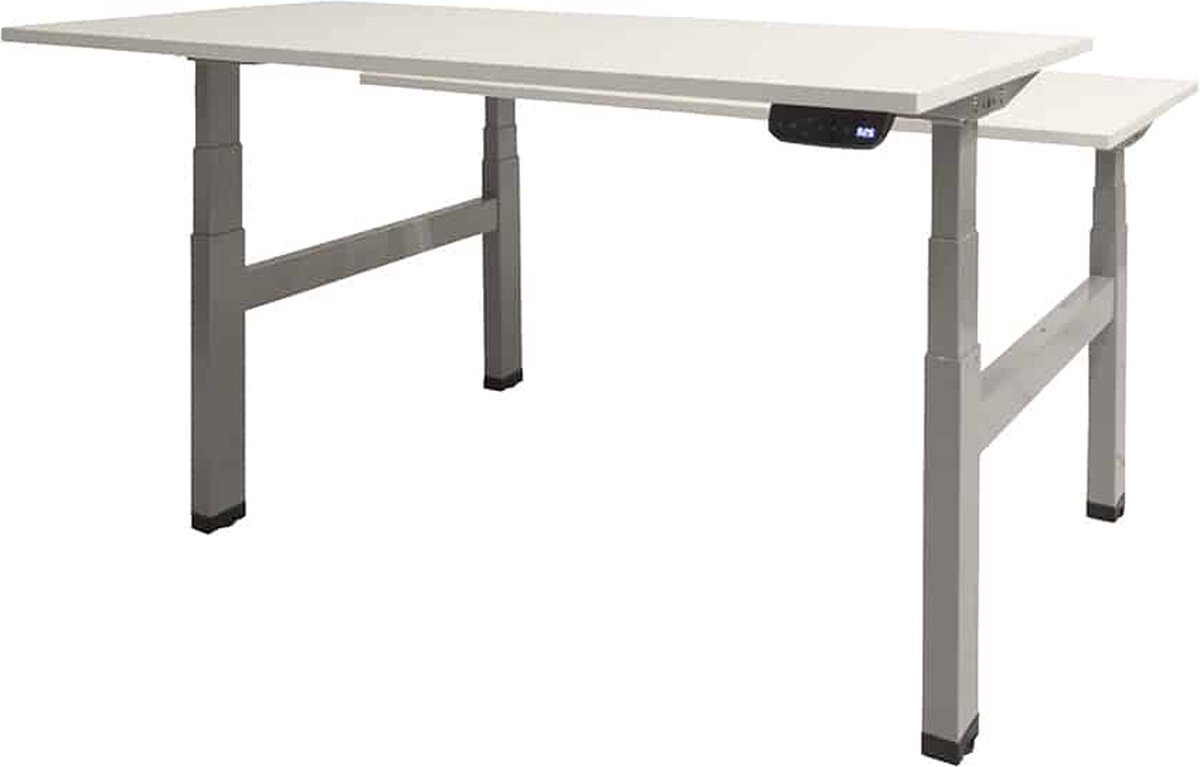 Dextro plus duo zit/sta 140x80cm, electrisch hoogte verstelbare werkplek, H-poot frame. Frame kleur aluminium (RAL9006) en blad Schaduwzwart