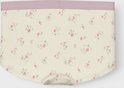 Crèmekleurige hipster onderbroek met roze bloemenprint en lichtroze tailleband.