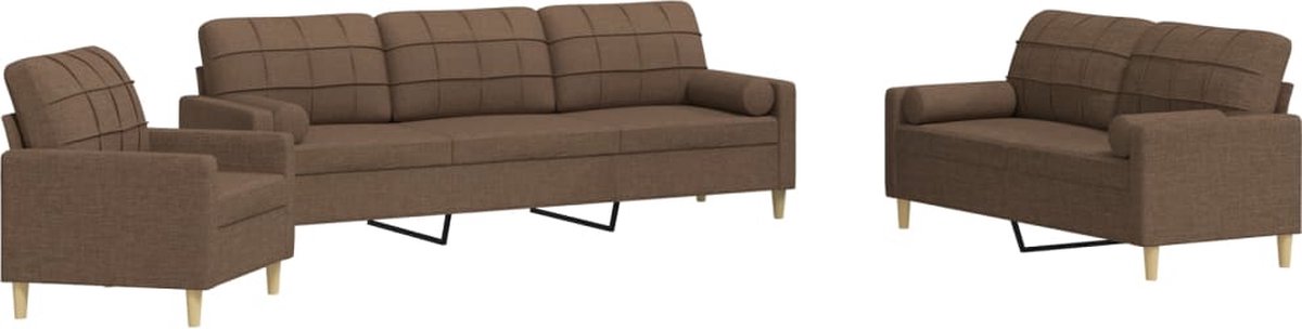 vidaXL - 3-delige - Loungeset - met - sierkussens - stof - bruin