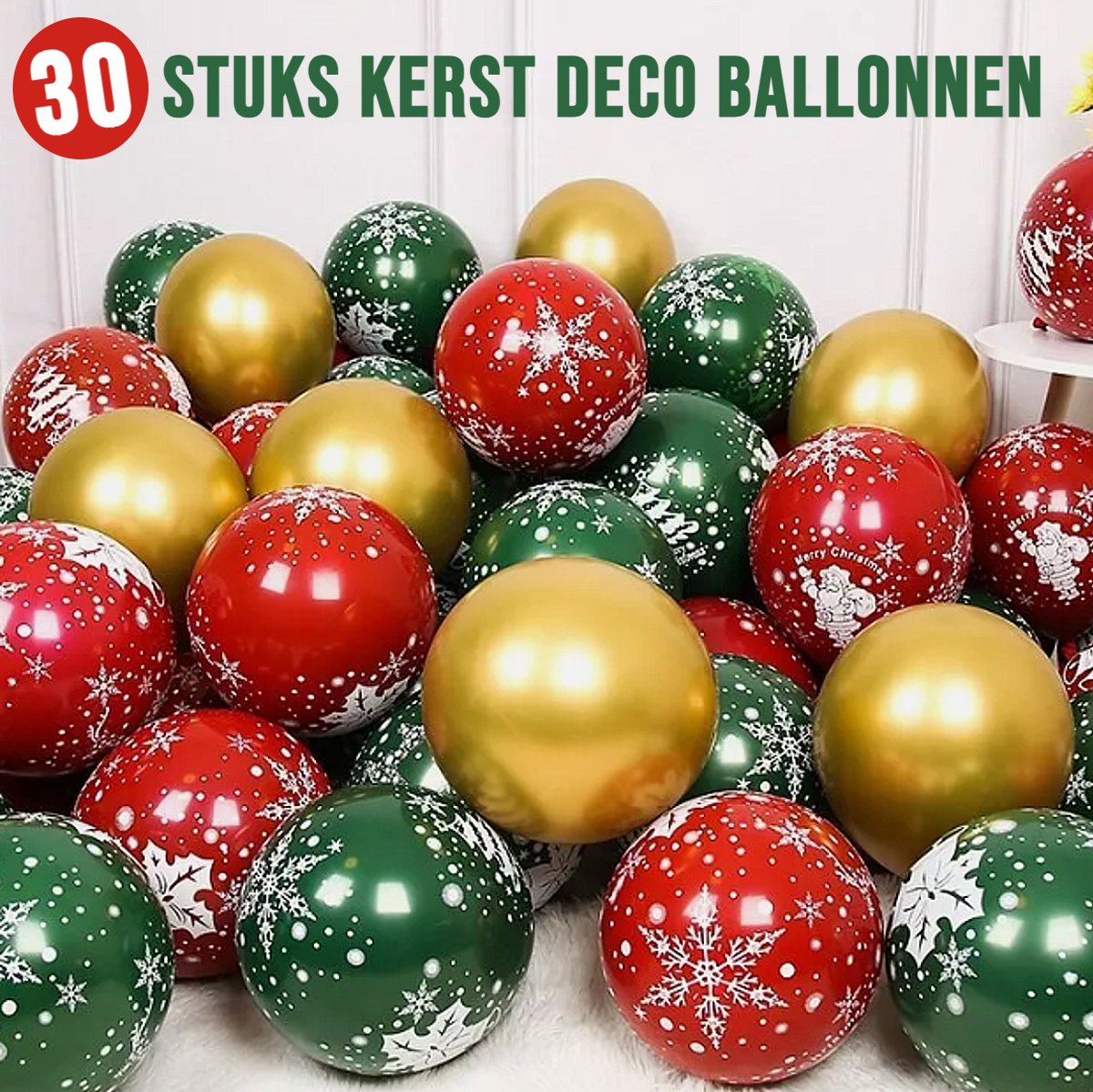 Allernieuwste.nl® 30 Stuks Kerst Ballonnen Kerst Sfeer Nieuwjaar Decoratie Groen Rood Goud Deco 25 cm Groot - 30 STUKS ##