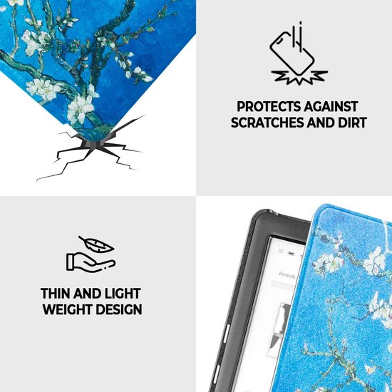Lunso - Geschikt voor Kobo Glo / Glo HD / Touch 2.0 hoes (6 inch) - sleep cover - Van Gogh Amandelbloesem — afbeelding 2