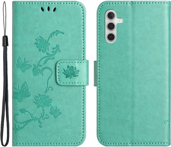 Coverup Étui à Livre Fleurs et Papillons pour Samsung Galaxy S24 Plus - Cyan