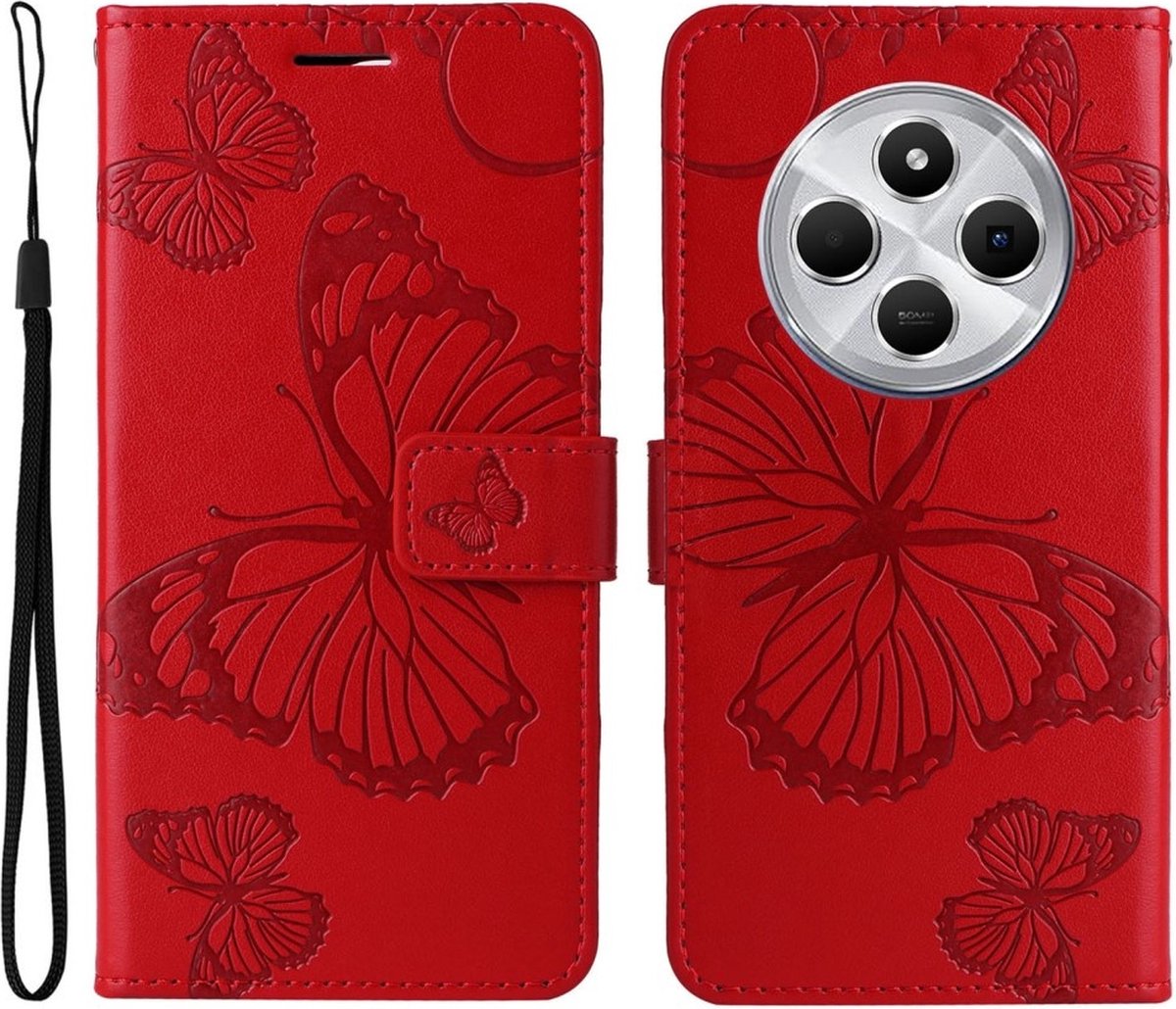 Coverup Hoesje - Geschikt voor Xiaomi Redmi 14C Hoesje - Coverup Vlinders Book Case - Rood