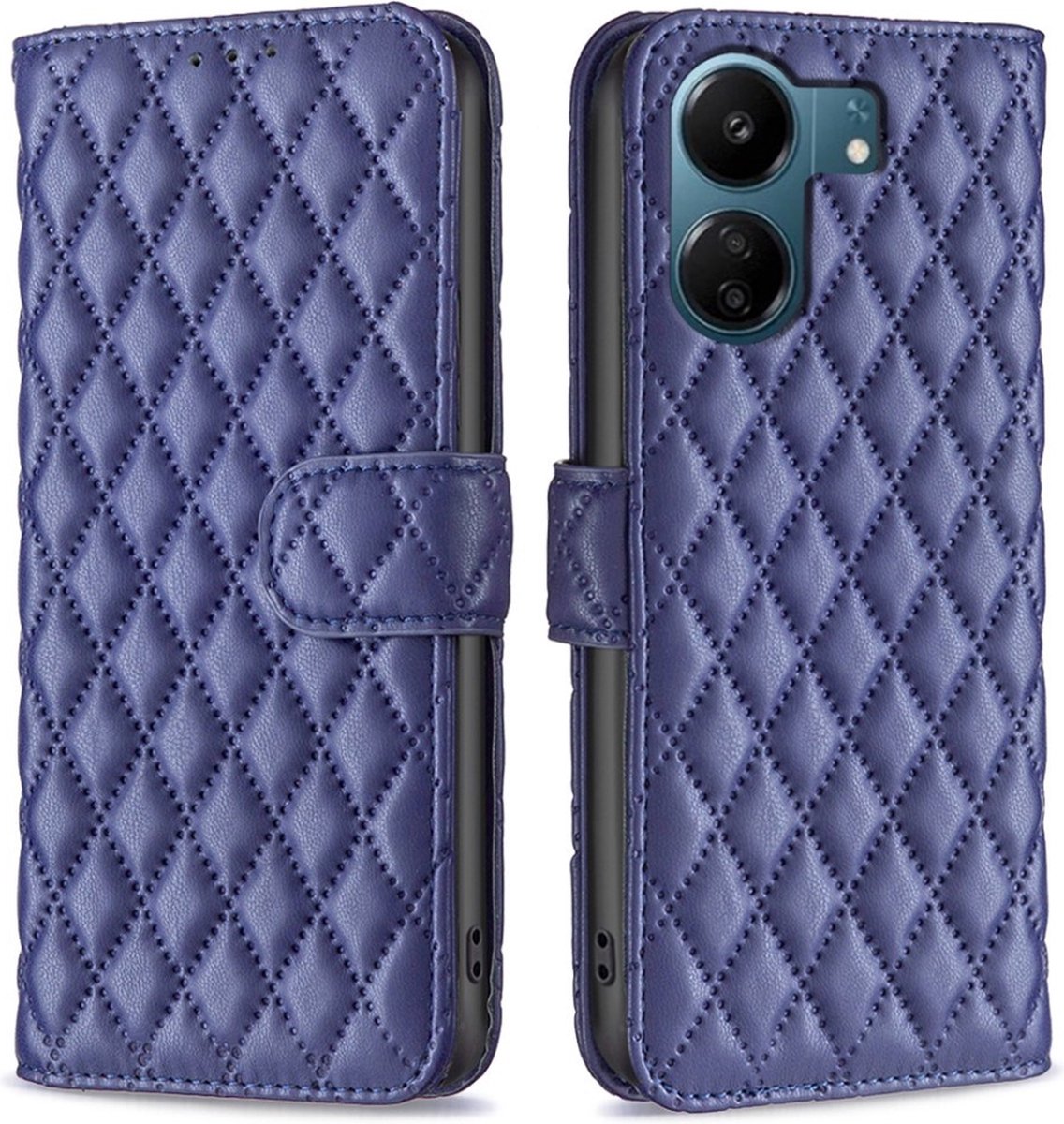 BINFEN Hoesje - Geschikt voor Xiaomi Redmi 13C / Poco C65 Hoesje - BINFEN Rhombus Book Case - Blauw