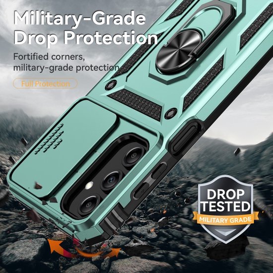 Coverup Ring Kickstand Couverture arrière avec Shield d'appareil photo adapté à la coque Samsung Galaxy A35 - Vert