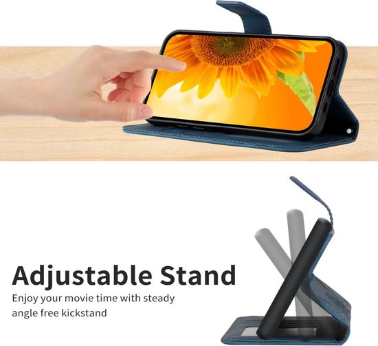 Coverup Hoesje - Geschikt voor Motorola Moto G54 Hoesje - Coverup Zonnebloem Book Case met Koord - Donkerblauw