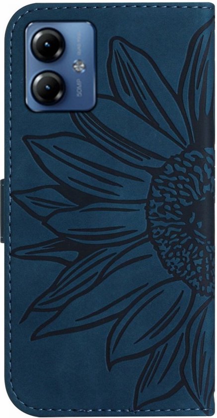 Coverup Hoesje - Geschikt voor Motorola Moto G54 Hoesje - Coverup Zonnebloem Book Case met Koord - Donkerblauw