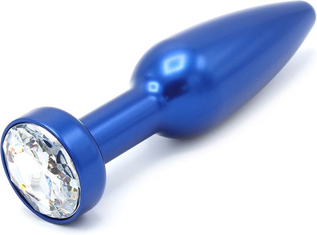 Goedkoopste Aluminum Buttplug met kristal - blauw