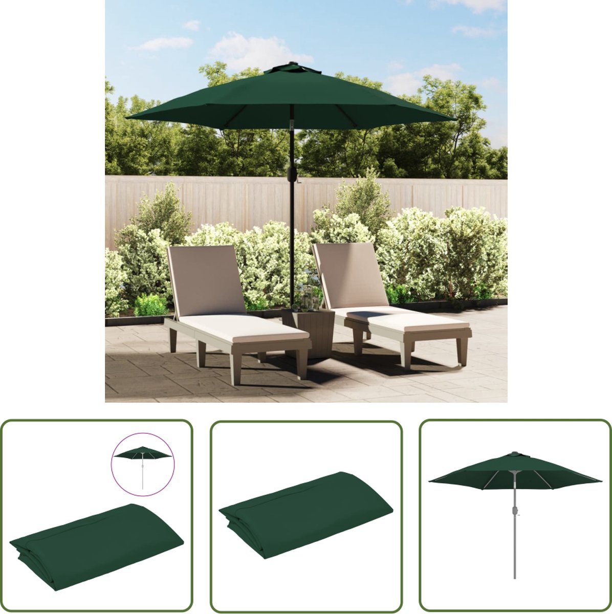 Vidaxl Groen Parasoldoek - 300 Cm Diameter - Uv-beschermend Polyester