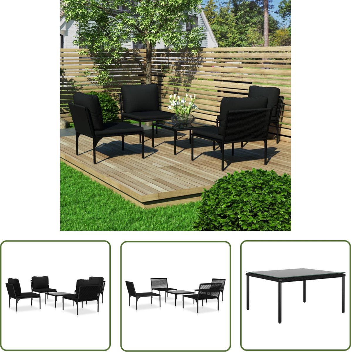 The Living Store 5-delige Loungeset met kussens PVC zwart - Tuinlounge - Lounge Set - Tuinset - Loungestoel - Buitendineren