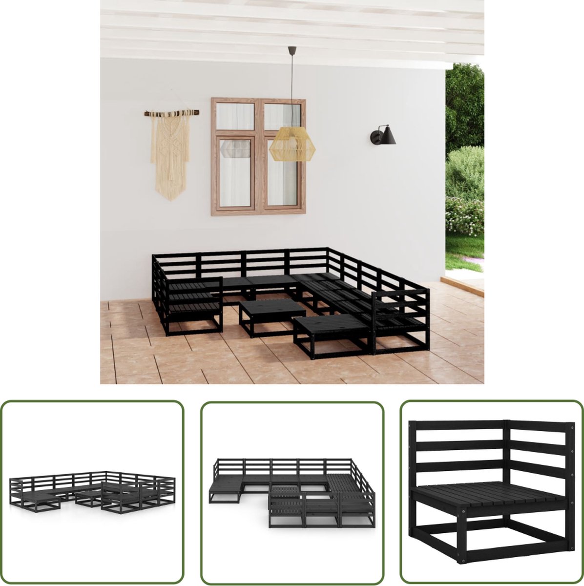 The Living Store 12-delige Loungeset massief grenenhout - Tuinset - Lounge Set - Houten Bank - Buitentijd - Tuinmeubel