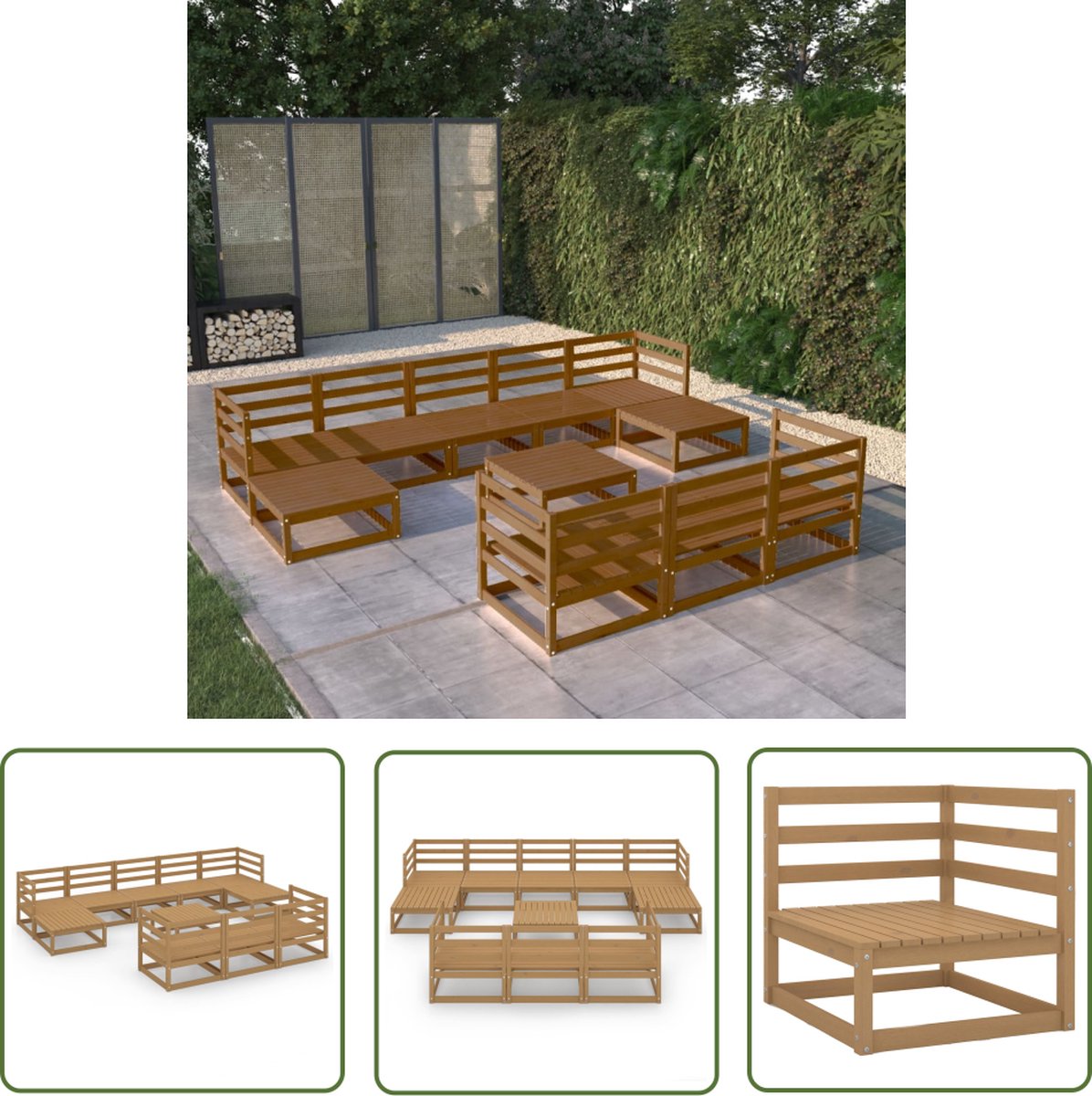 The Living Store 11-delige Loungeset massief grenenhout - Tuin Lounge Set - Lounge Set Hout - Houten Loungestoel - Buitendecor - Tuindeco