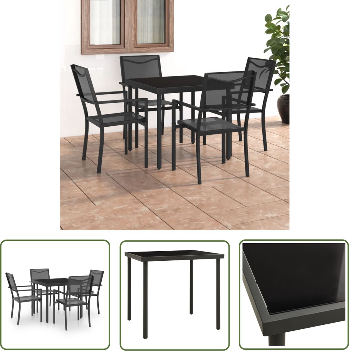 The Living Store stalen tuinset met stoel en tafel in tuindecoratie setting.