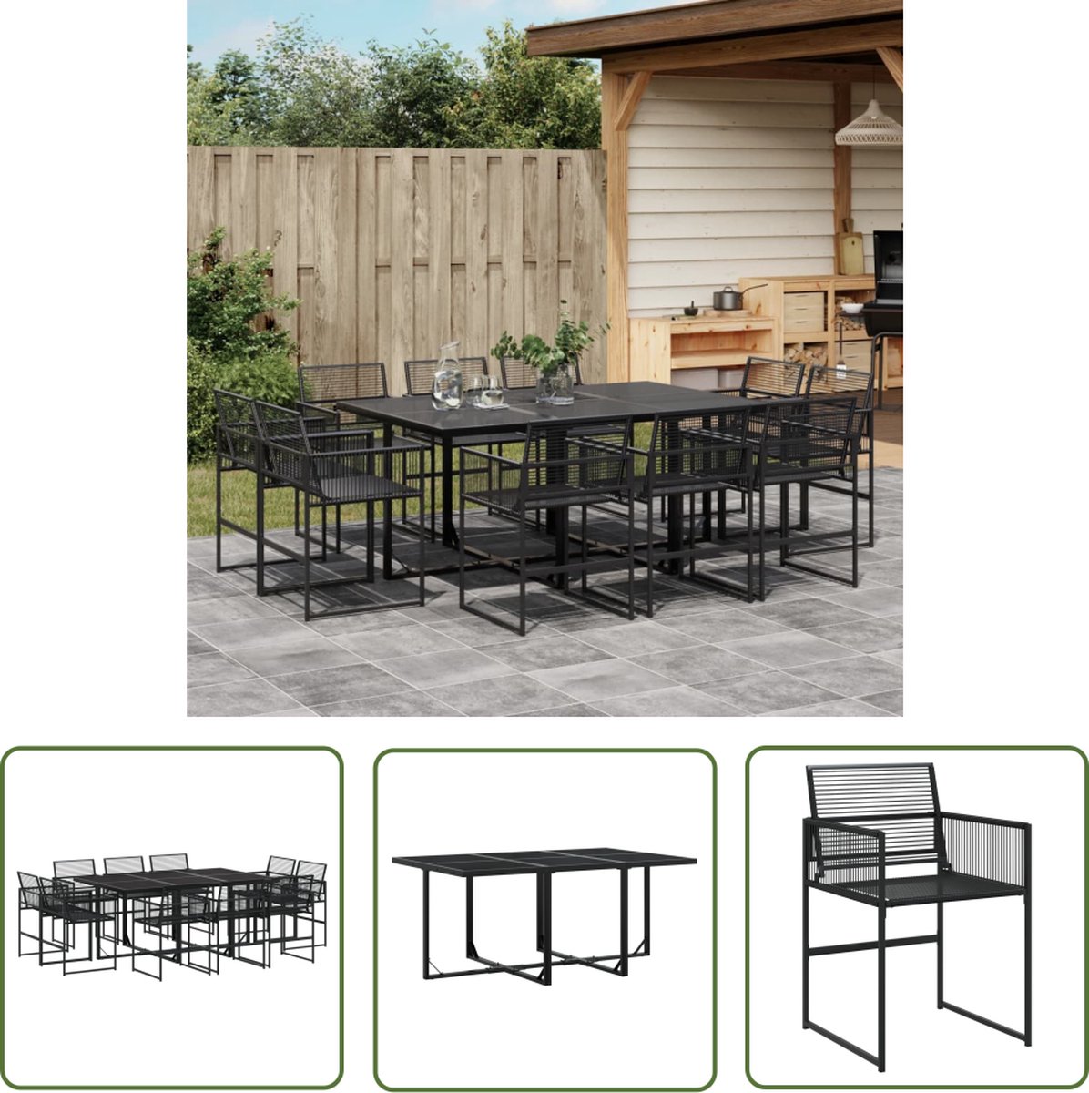 The Living Store 11-delige Tuinset poly rattan zwart - Tuinset - Buitendecoratie - Eetkamerset - Lounge Set - Patio Furniture