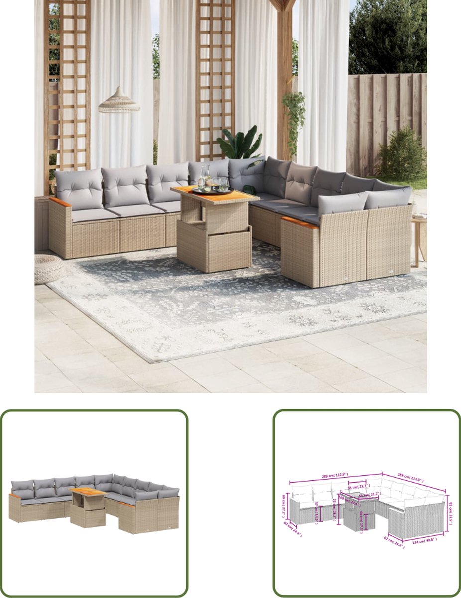 Tuinset met beige poly rattan kussens - Loungeset - Buitenmeubels