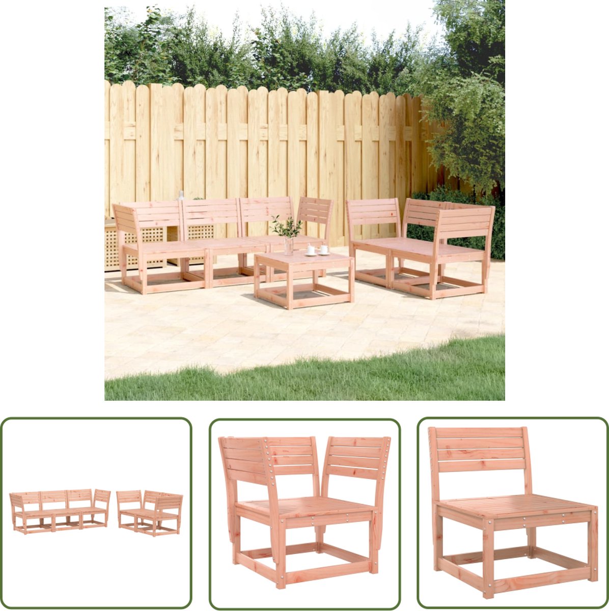 The Living Store 5-delige Loungeset massief douglashout - Tuinstoel - Lounge Set - Houten Tuinset - Loungebank - Buis Meubel