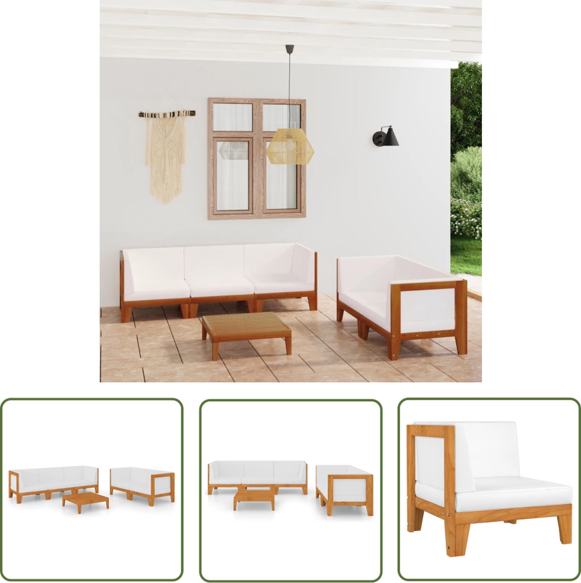 The Living Store 6-delige Loungeset met kussens massief acaciahout - Lounge Set - Acacia Hout - Loungestoel - Buitendecor - Tuinstoel