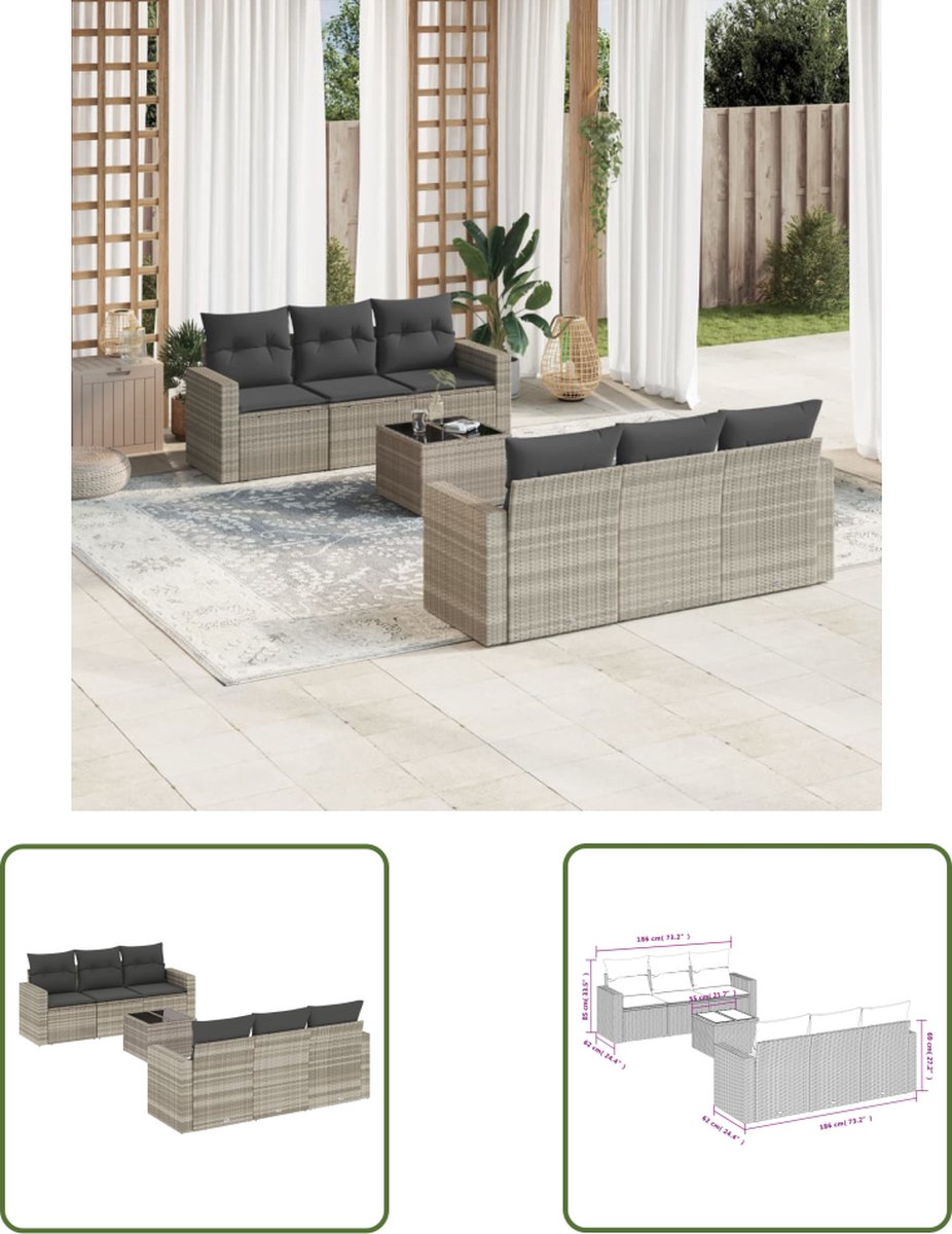 Loungeset met lichtgrijze poly rattan en kussens - The Living Store.