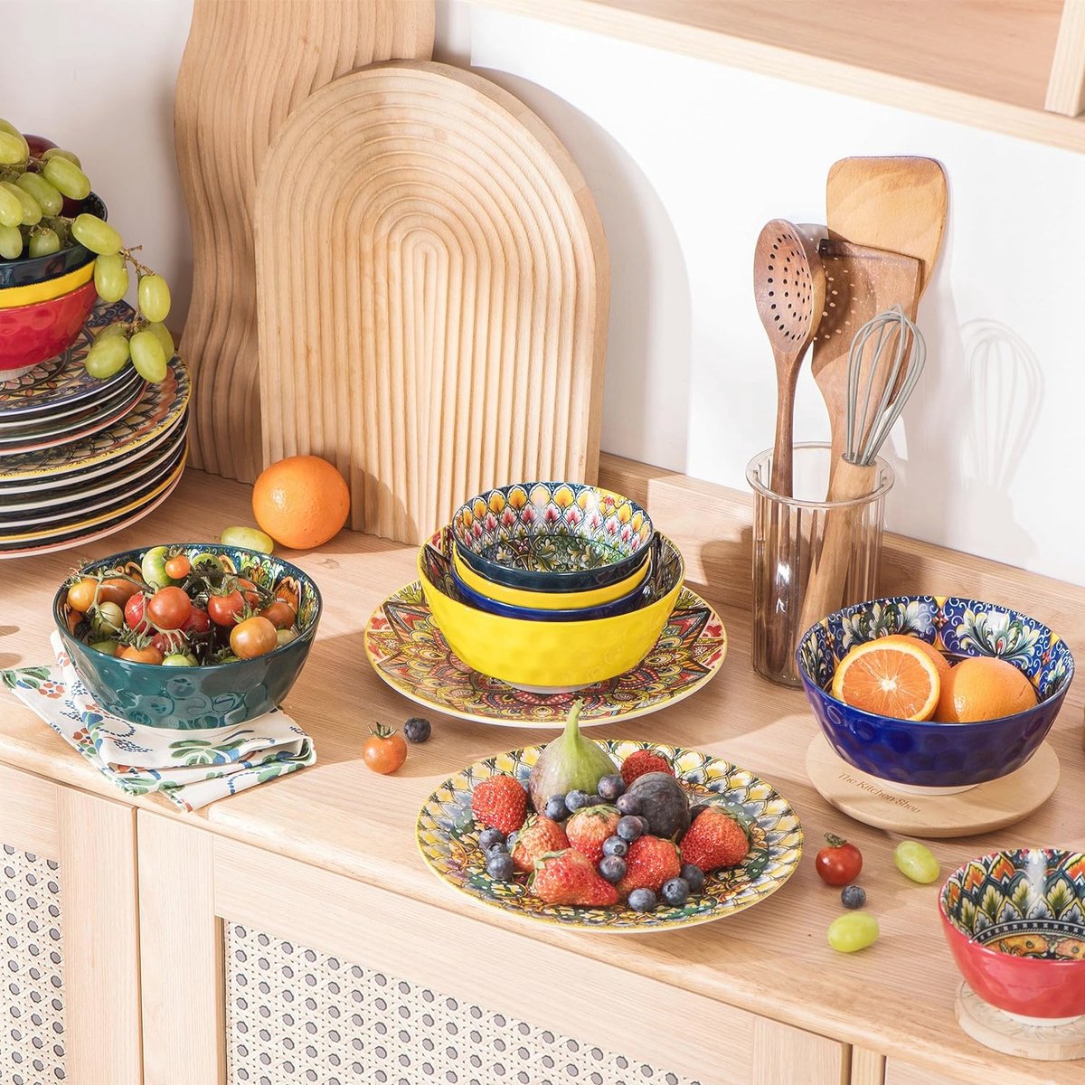 Lot De 4 Bols à Soupe Et Dessert Boho - 690ml - Motifs Colorés Multicolores - Vaisselle Céramique