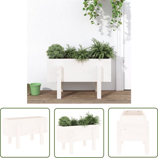 Melko Wagenrad Bloembak van hout 44 x 42 x 40 cm – mooie decoratieve plantenbak met grote wagenwielen, sparrenhout, wit