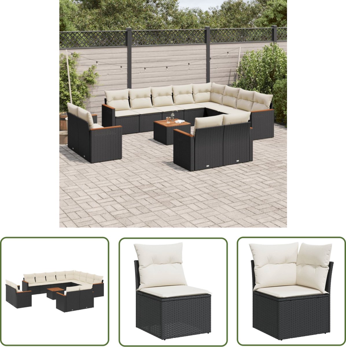 The Living Store 13-delige Loungeset met kussens poly rattan zwart - Loungeset - Tuinlounge - Lounge Set - Buitendining - Outdoor Furniture