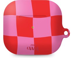 xoxo Wildhearts hoesje geschikt voor AirPods 3 - Drunk In Love - Ook als telefoonhoesje verkrijgbaar - schokbestendige case - koptelefoonhoesje - Matte afwerking - Beschermhoes met print - golvende blokjes - roze / rood