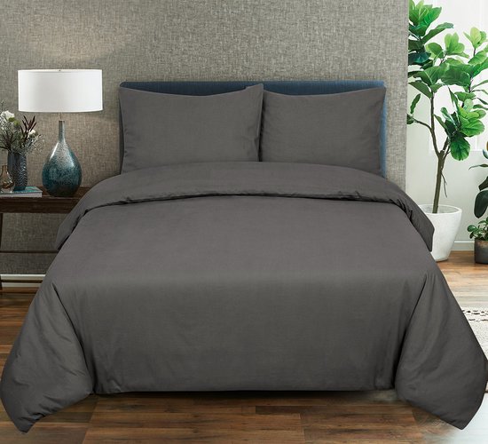 Housse de couette Uni - 100% coton naturel - 140x200/220cm - anthracite