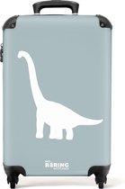 NoBoringSuitcases.com® - Kinderkoffer jongen - Kindertrolley jongens - Blauw met Brachiosaurus dino - Handbagage koffer lichtgewicht - Reiskoffer trolley kinderen - Koffertje - Rolkoffer met wieltjes - Past binnen 55x40x20 en 55x35x25