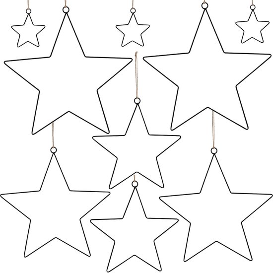 Set Van 9 Zwarte Metalen Sterren - Kerstdecoratie Voor Wand, Raam En Tafel (2x 30/25/20 Cm & 3x 10 Cm)