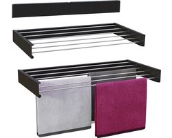 Inklapbaar Wanddroogrek - Ruimtebesparend Droogrek voor Wasgoed - Aluminium Zwart (100 x 50 cm)