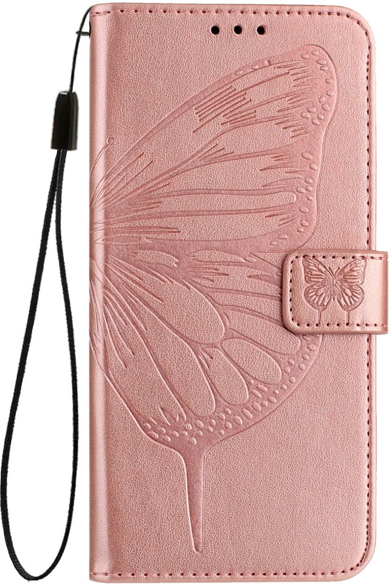 Mobigear Telefoonhoesje geschikt voor Samsung Galaxy S24 FE Hoesje | Mobigear Butterfly Bookcase Portemonnee | Pasjeshouder voor 3 Pasjes | Telefoonhoesje voor Pinpas / OV Kaart / Rijbewijs - Roségoud
