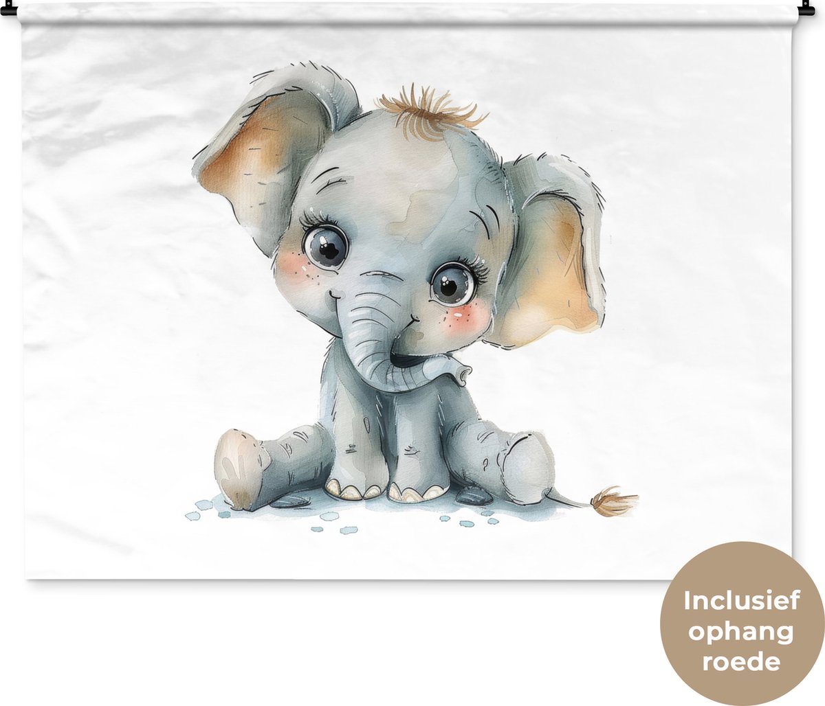 Wandkleed 180x135 cm - Wanddoek Olifant - Baby dier - Wandtapijt - Wandkleden