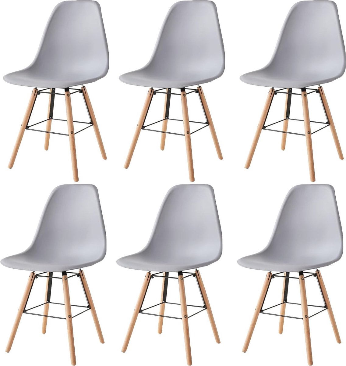 Set van 6 Scandinavische Eetkamerstoelen van Massief Beukenhout - Grijs