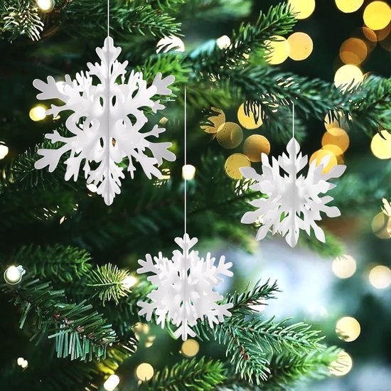 12PCS Winter Kerst Hangende Sneeuwvlok Decoraties - 3D Grote Witte Sneeuwvlokken &; 12PCS Papier Sneeuwvlokken Hangende Slinger voor Kerstmis Winter Wonderland Vakantie Nieuwjaar Party Home Decoration