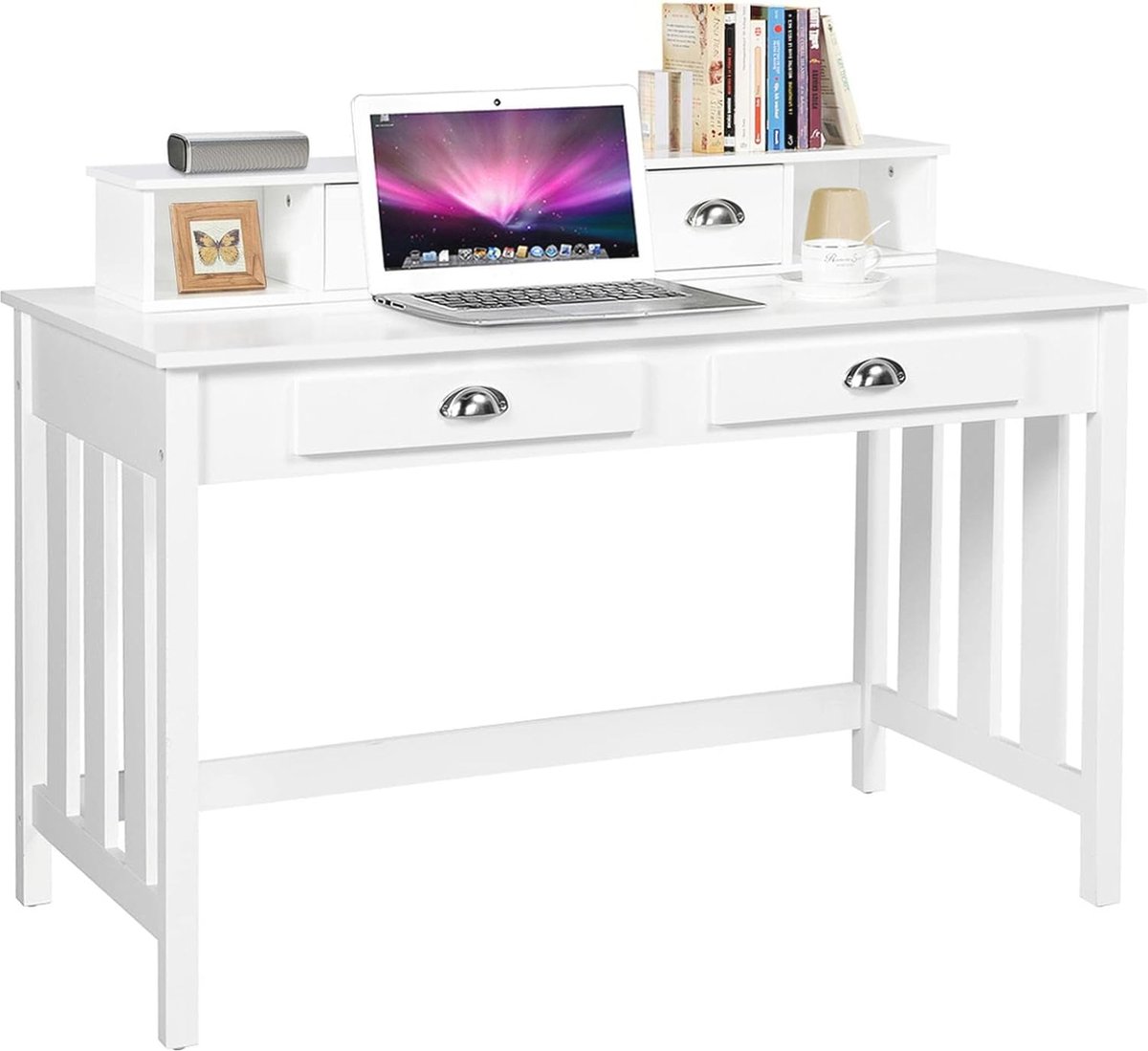 Goedkoopste Bureau met 4 Laden en Afneembaar Opbergvak - Computertafel, Make-uptafel voor Woonkamer en Slaapkamer - Wit - 106 x 53 x 90 cm