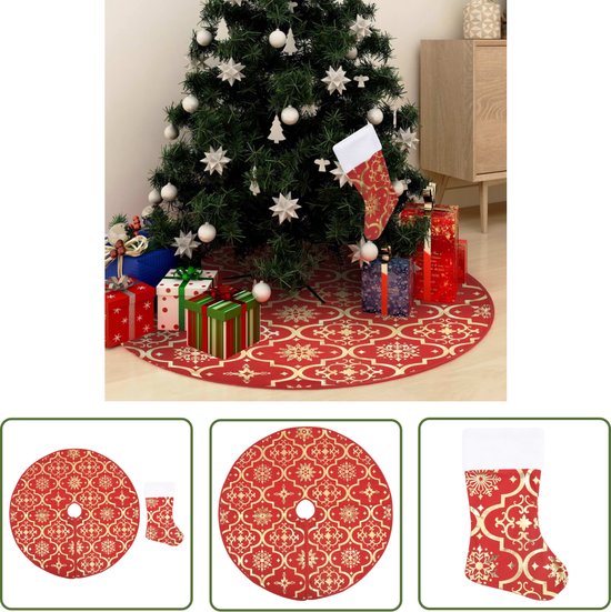 vidaXL Kerstversiering - Kerstboomrok - Kerstboomrok luxe met sok 122 cm stof rood - Kerstdecoratie - Rode Kerstboomrok - Stoffen Kerstboomrok