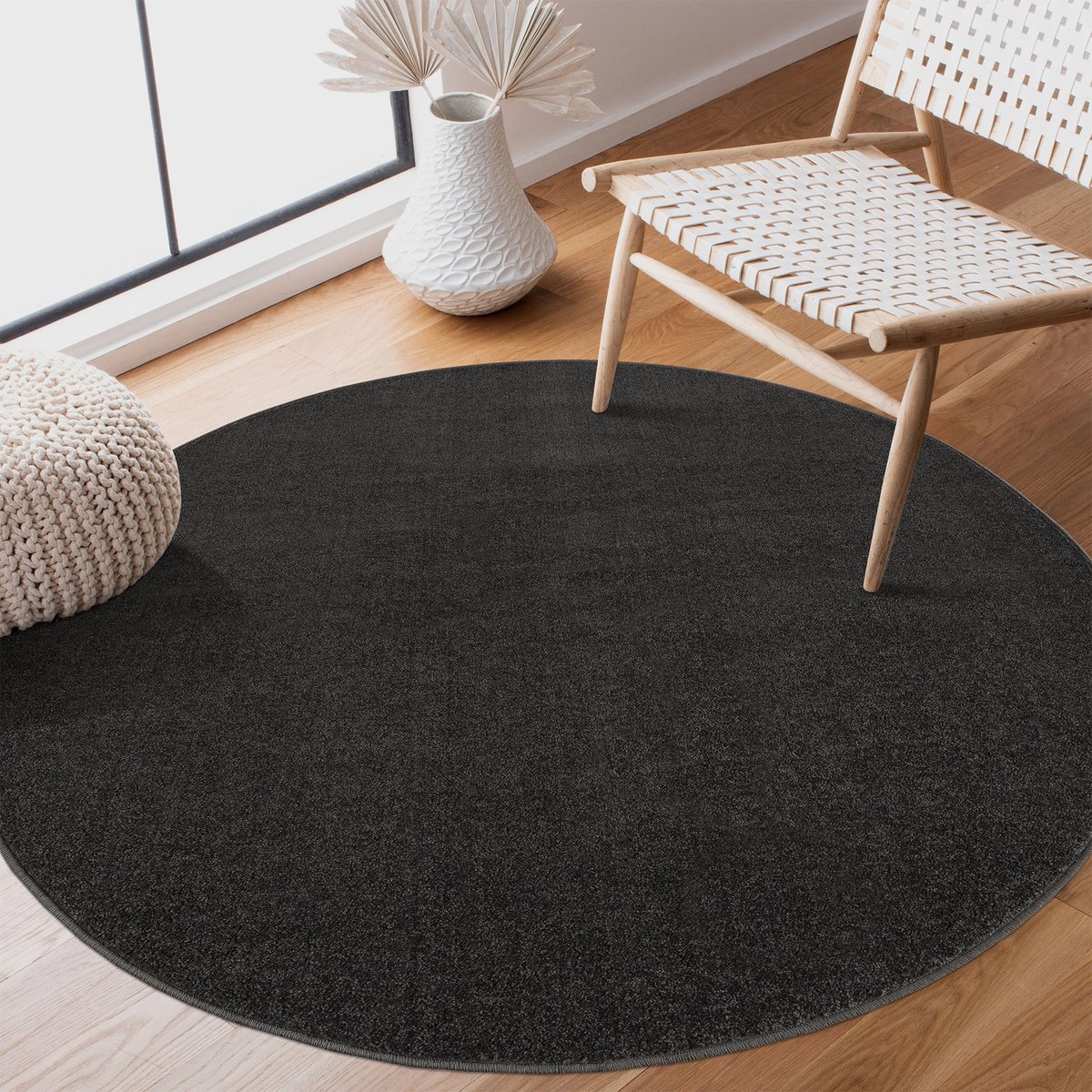Muratap Uni Rond Effen Laagpolig Vloerkleed Modern Donker Grijs- 350 CM Ø