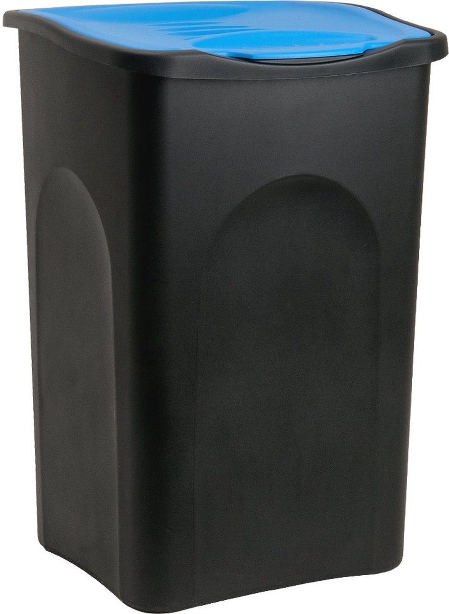 Goedkoopste Afvalbak 50 L met Klapdeksel - Zwart en Blauw - Perfect voor Afvalscheiding in Keuken