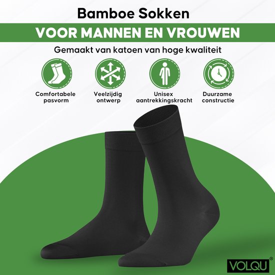 Chaussettes VOLQU® - Série Bamboe - 6 paires - Taille 39 42 - Chaussettes hommes - Chaussettes femmes - Chausettes régulières en Katoen Premium - Zwart