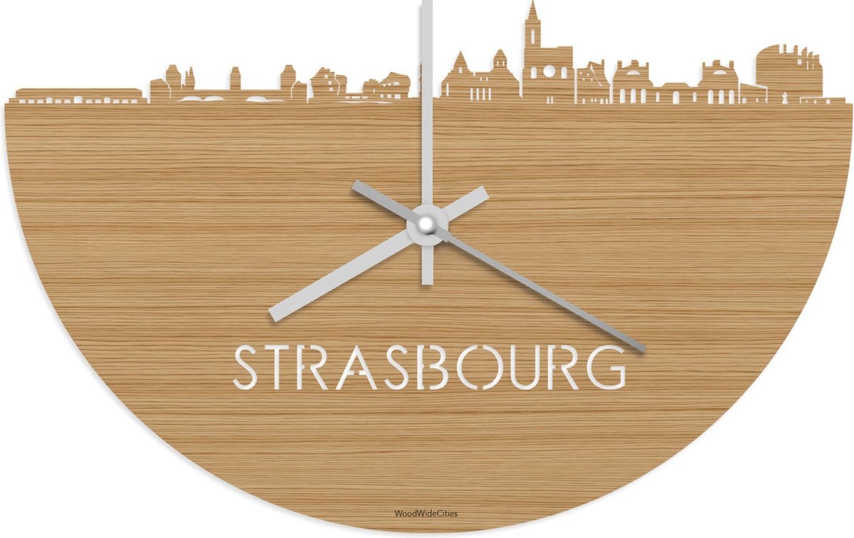 Skyline Klok Strasbourg Bamboe hout - Ø 40 cm - Stil uurwerk - Wanddecoratie - Meer steden beschikbaar - Woonkamer idee - Woondecoratie - City Art - Steden kunst - Cadeau voor hem - Cadeau voor haar - Jubileum - Trouwerij - Housewarming -